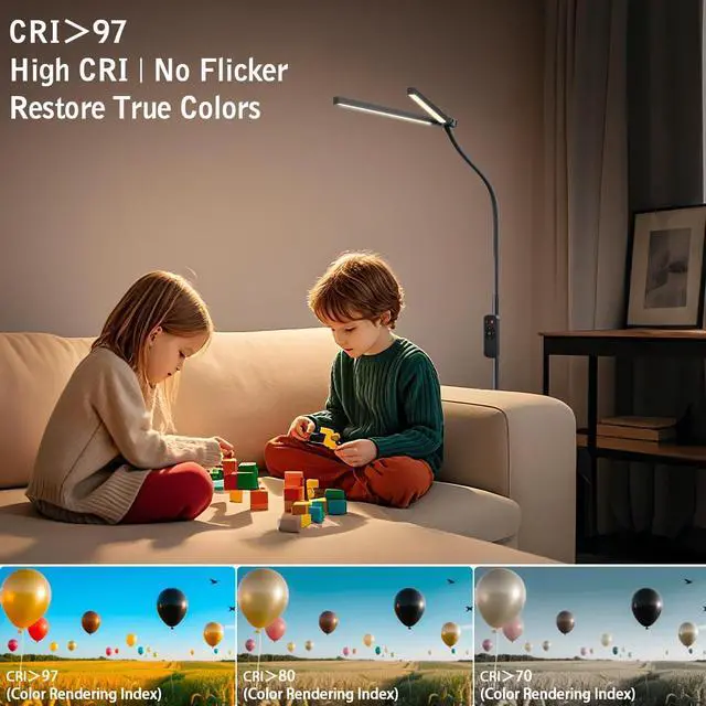 Alt view image 5 of 7 - Led Floor Lamp for Office, 24W 2400LM Tall Reading Lamp, Dual Head Standing Task with Remote, Large Goose Neck Lash Light, Craft Work Lights, Puzzle Lights Tattoo, Piano, Sewing by DT