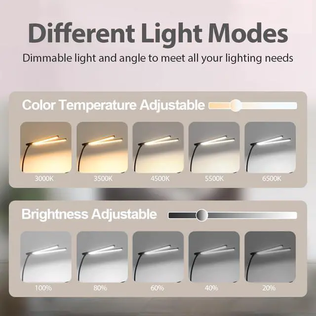 Alt view image 6 of 7 - Led Floor Lamp for Office, 24W 2400LM Tall Reading Lamp, Dual Head Standing Task with Remote, Large Goose Neck Lash Light, Craft Work Lights, Puzzle Lights Tattoo, Piano, Sewing by DT