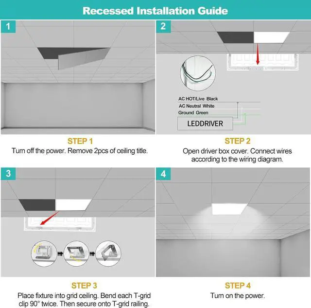 Alt view image 7 of 7 - 6 Pack 2x2 LED Flat Panel Light - 3000K/4000K/5000K Selectable, TRIAC Dimmable 40W 5000LM, 120V Recessed Back-Lit Drop Ceiling Lights, Troffer Fluorescent Replacement Fixture by DT