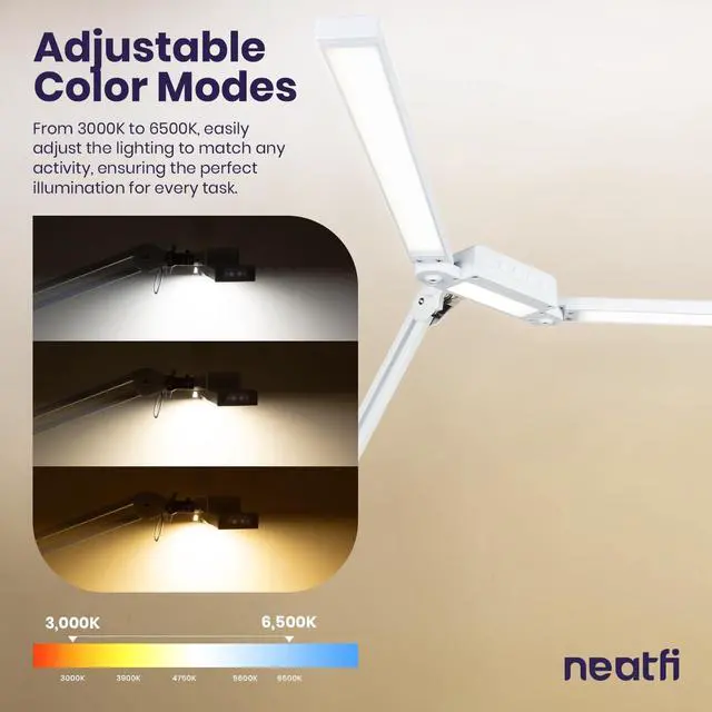 Alt view image 5 of 7 - LED Desk Lamp, Dimmable Light with 360 SMD LEDs, 30W, Adjustable Color Temperature, Task Lamp for Home, Office, and Workbench (CCT, White, 37 Inches) by DT