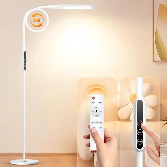 Main image of LED Floor Lamp, 12W Remote & Touch Reading Standing Light for Living Room Bedroom, Flexible Gooseneck Task Light, 5 Color Temperatures, Ll Brightness - White by DT