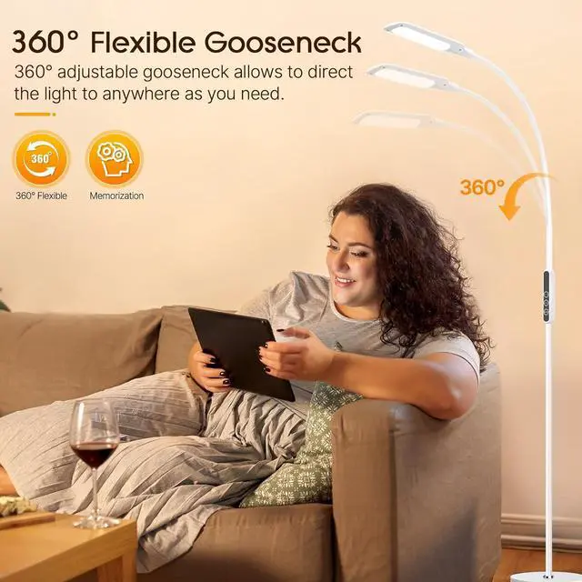 Alt view image 2 of 7 - LED Floor Lamp, 12W Remote & Touch Reading Standing Light for Living Room Bedroom, Flexible Gooseneck Task Light, 5 Color Temperatures, Ll Brightness - White by DT
