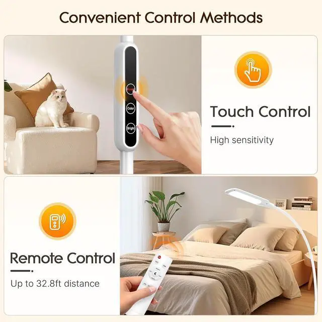 Alt view image 3 of 7 - LED Floor Lamp, 12W Remote & Touch Reading Standing Light for Living Room Bedroom, Flexible Gooseneck Task Light, 5 Color Temperatures, Ll Brightness - White by DT