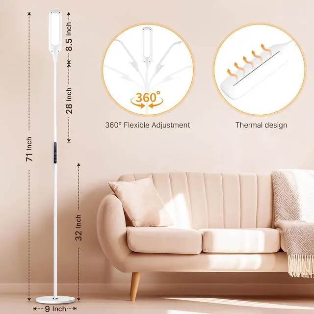 Alt view image 7 of 7 - LED Floor Lamp, 12W Remote & Touch Reading Standing Light for Living Room Bedroom, Flexible Gooseneck Task Light, 5 Color Temperatures, Ll Brightness - White by DT