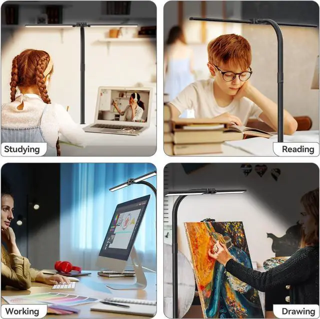 Alt view image 7 of 7 - LED Desk Lamp for Home Office, 24W Ultra Bright Architect Task Light with Clamp & USB Port, 5 Colors Dimming Touch Control, Flexible Gooseneck Reading, Crafting, Gaming- 50 Lighting Modes by DT
