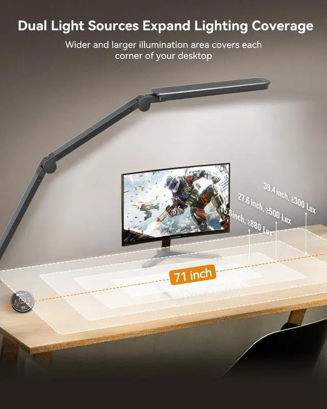 Alt view image 2 of 7 - LED Desk Lamp with Clamp, Architect Remote, Flexible Swing Arm Light Dual Light, Stepless Dimming, 5 Color Mode & 4 Brightness for Sewing Painting Drafting Crafting by DT