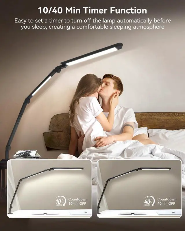 Alt view image 6 of 7 - LED Desk Lamp with Clamp, Architect Remote, Flexible Swing Arm Light Dual Light, Stepless Dimming, 5 Color Mode & 4 Brightness for Sewing Painting Drafting Crafting by DT