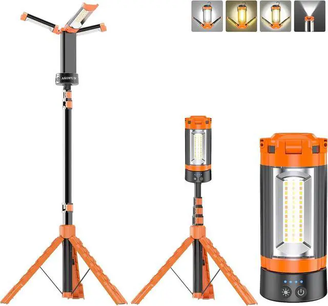 Main image of 12000mAh Camping Light with Stand, Rechargeable Work Light, 10000 Lumen Dimmable Cordless 3 LED Lamp Heads, Magnetic Emergency Flashlight 79" Detachable Tripod by DT