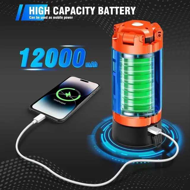 Alt view image 4 of 7 - 12000mAh Camping Light with Stand, Rechargeable Work Light, 10000 Lumen Dimmable Cordless 3 LED Lamp Heads, Magnetic Emergency Flashlight 79" Detachable Tripod by DT