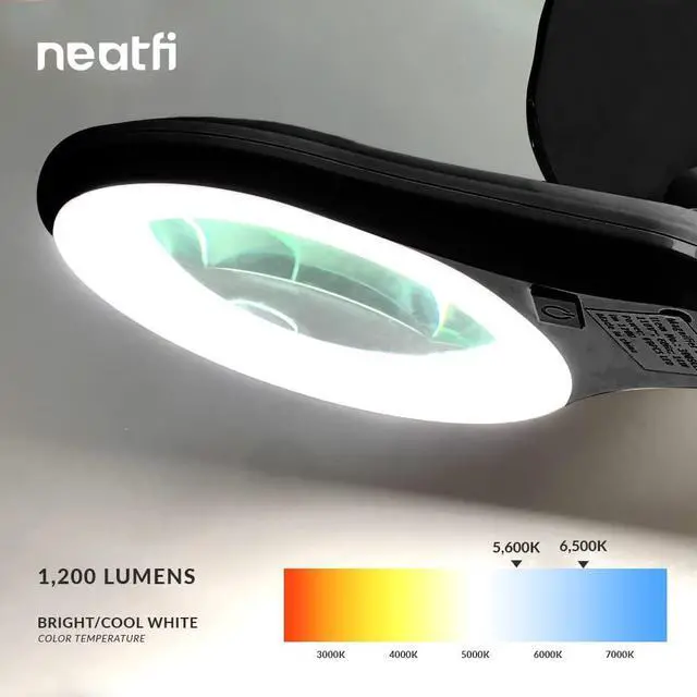 Alt view image 2 of 7 - (New Model) Bifocals 1,200 Lumens LED Magnifying Floor Lamp with Rolling Base, 5 Diopter 20 Diopter, Dimmable, Adjustable Arm (5 Inches, Black) by DT