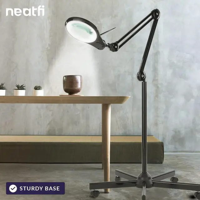 Alt view image 5 of 7 - (New Model) Bifocals 1,200 Lumens LED Magnifying Floor Lamp with Rolling Base, 5 Diopter 20 Diopter, Dimmable, Adjustable Arm (5 Inches, Black) by DT