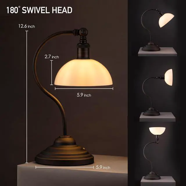 Alt view image 4 of 7 - Bs - Cordless LED Table Lamp, Battery-Operated, Rechargeable, 3-Ll Dimming, Universal USB-C Charging, 180° Swivel Head, White Jade Glass Shade, Oil Rubbed Bronze by DT