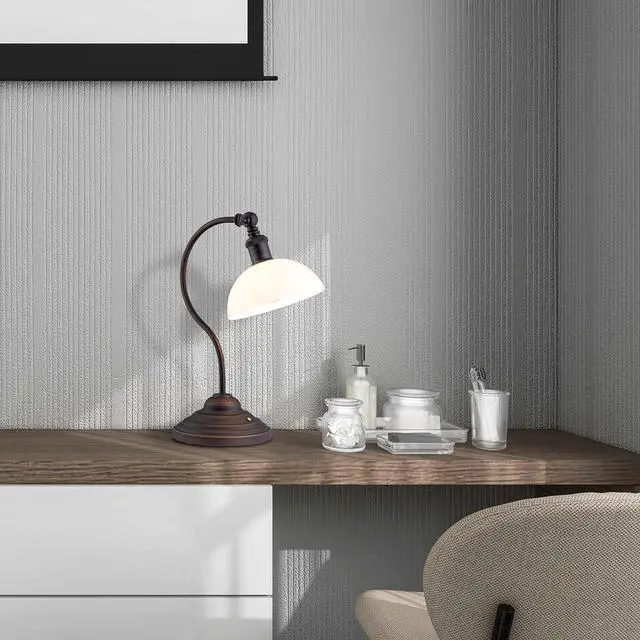 Alt view image 6 of 7 - Bs - Cordless LED Table Lamp, Battery-Operated, Rechargeable, 3-Ll Dimming, Universal USB-C Charging, 180° Swivel Head, White Jade Glass Shade, Oil Rubbed Bronze by DT