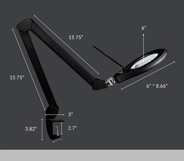 Alt view image 6 of 7 - Elite XL HD Bifocals Super LED Magnifying Lamp with Clamp, Glass Lens, 6500K, Glare-Free, Nonpolar Dimming (6 Inch Lens, Black)