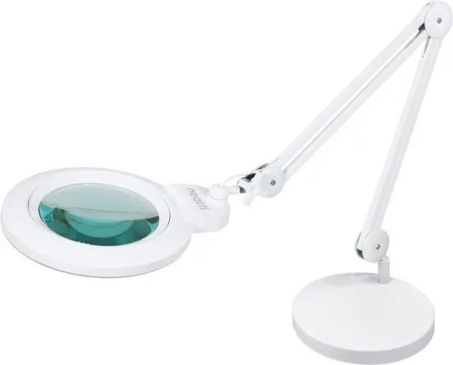 Main image of XL Bifocal LED Magnifying Lamp, 7-Inch Acrylic Lens, 5D/20D Magnification, Hands-Free, Dimmable, 84 SMD LED, Adjustable Arm for Crafts, Reading, Close Work (White, with Base) by DT
