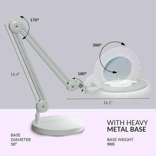Alt view image 4 of 7 - XL Bifocal LED Magnifying Lamp, 7-Inch Acrylic Lens, 5D/20D Magnification, Hands-Free, Dimmable, 84 SMD LED, Adjustable Arm for Crafts, Reading, Close Work (White, with Base) by DT