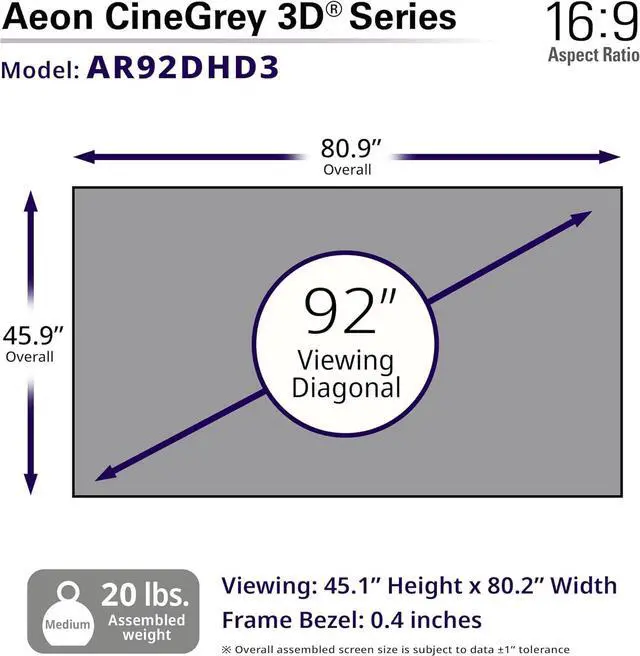 Alt view image 2 of 7 - Aeon CineGrey 3D, 92" Fixed Frame CLR/ALR Projector Screen 16:9, Standard Throw Projection, Edge Free Ceiling & Ambient Light Rejecting, Wall-Mounted, for Movie Home Theater, AR92DHD3 by DT