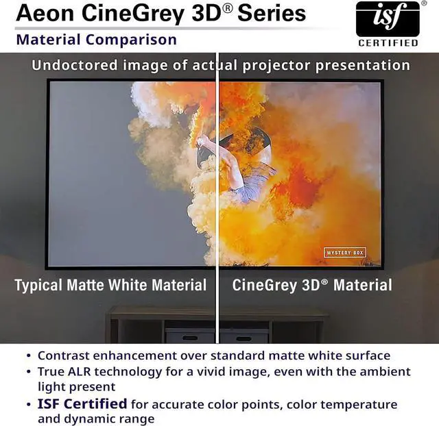 Alt view image 3 of 7 - Aeon CineGrey 3D, 92" Fixed Frame CLR/ALR Projector Screen 16:9, Standard Throw Projection, Edge Free Ceiling & Ambient Light Rejecting, Wall-Mounted, for Movie Home Theater, AR92DHD3 by DT