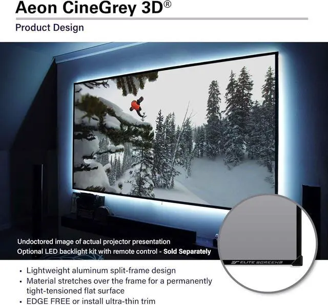 Alt view image 7 of 7 - Aeon CineGrey 3D, 92" Fixed Frame CLR/ALR Projector Screen 16:9, Standard Throw Projection, Edge Free Ceiling & Ambient Light Rejecting, Wall-Mounted, for Movie Home Theater, AR92DHD3 by DT