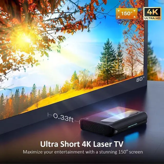 Alt view image 2 of 7 - Aurora Pro 4K Laser TV, with 100" Fresnel ALR Screen, Factory Calibrated Color Accuracy, 2400 Lumens, for Home Theater and  Use, Dolby Vision & Atoms, Active 3D by DT