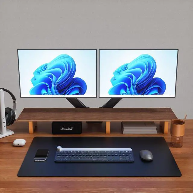 Alt view image 3 of 7 - Large Dual Monitor Stand Riser, Solid Wood Desk Shelf with Eco Cork Legs for Laptop Computer/TV/PC/Printers, Perfect Desktop Stands Organizer Underneath Storage Office Accessories by DT