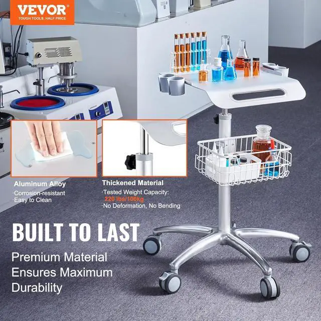 Alt view image 2 of 7 - Medical Mobile Trolley With Wheels 29.5"-41.3" Height Adjustable Stainless Steel Dental Cart Rolling Desktop Lab 16.5" 15.7" Large Tabletop by DT