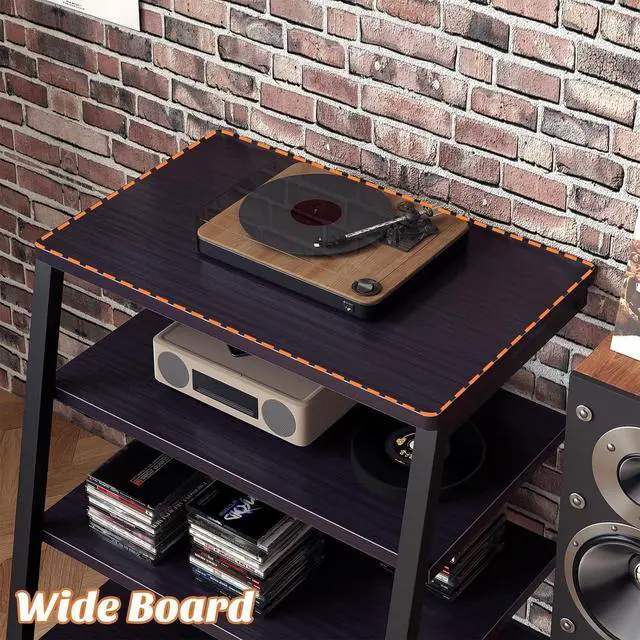 Alt view image 4 of 7 - AV Media Stand with Outlets, Console LED Lights, Stereo Racks and Stands Storage Shelves, Audio Tower Cabinet, Black Enoby by DT