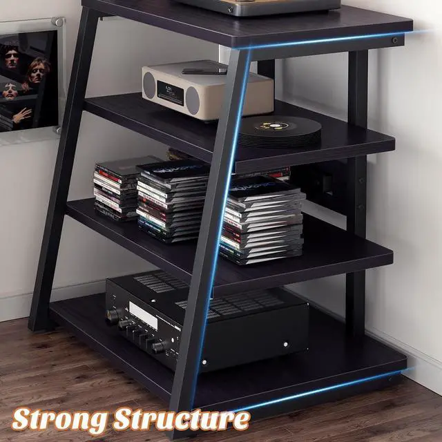 Alt view image 5 of 7 - AV Media Stand with Outlets, Console LED Lights, Stereo Racks and Stands Storage Shelves, Audio Tower Cabinet, Black Enoby by DT