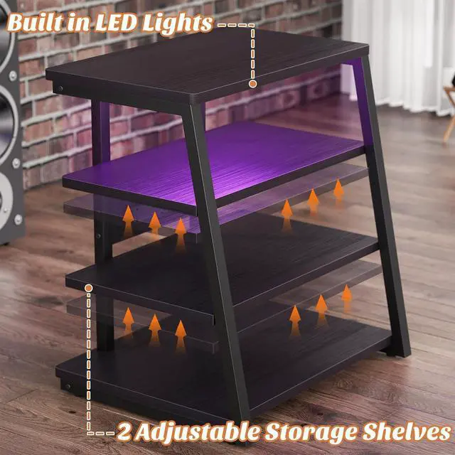 Alt view image 6 of 7 - AV Media Stand with Outlets, Console LED Lights, Stereo Racks and Stands Storage Shelves, Audio Tower Cabinet, Black Enoby by DT