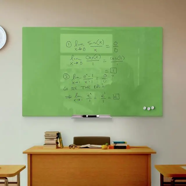 Alt view image 2 of 6 - Magnetic Dry Erase Glass Board 36"x48", Eased Corners Floating Green Surface Frameless with Eraser, Magnets, Marker for Office & Home by Fab Mirror by DT
