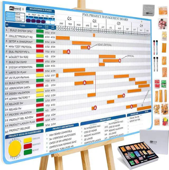 Main image of Gantt Chart Whiteboard Kit | 668 Magnets Visualize Timelines, Risks & Critical Path Ultimate Management White Board for Project by DT
