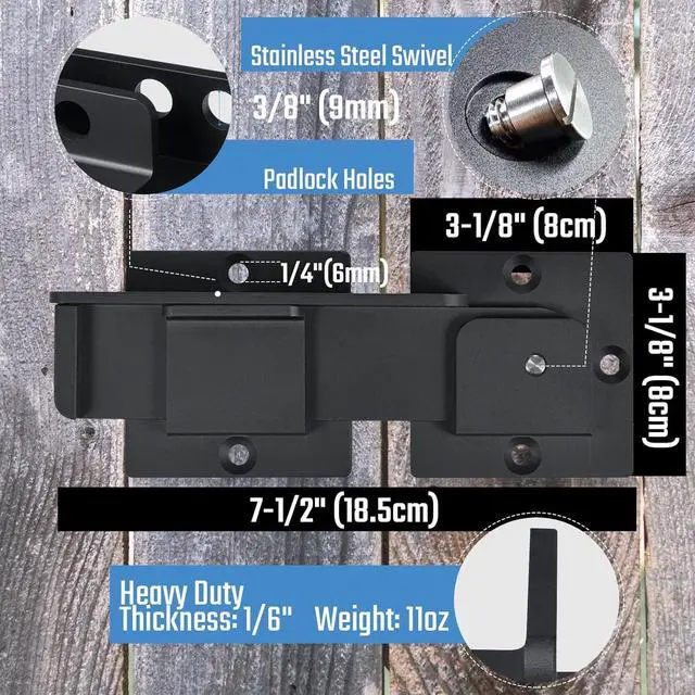 Alt view image 3 of 7 - 7.5" Flip Gate Latch Lock with Padlock Holes 2Pack, 4mm Heavy Duty Aluminum Alloy Door Latch for Outdoor Wooden Fence, Swing and Sliding Open Gate, Double Gate, Barn Door, Shed, Vinyl Fence