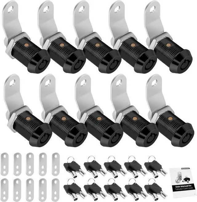 Main image of 10 Pack Cabinet Lock with Keys, 7/8" RV Storage Locks Keyed Alike, RV Locks for Storage Door, Camper Cabinet Door Toolbox Lock Mailbox RV Cam Locks with Manual (Black -10 Pack, 7/8 Inch)