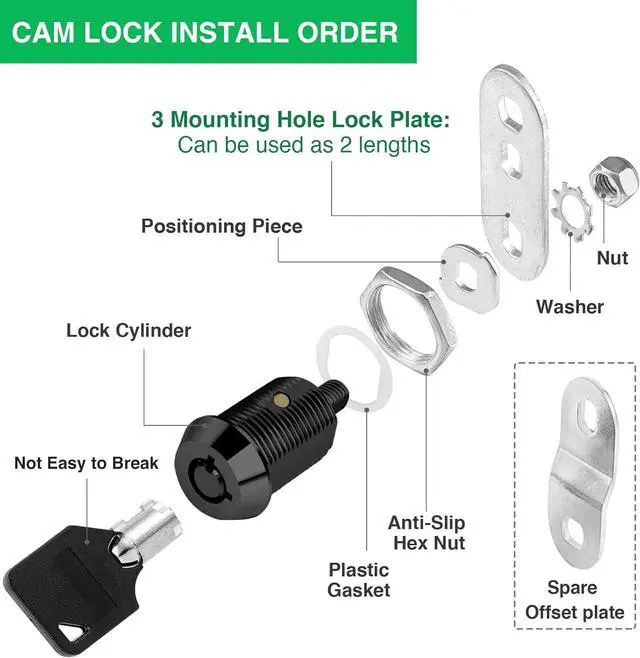 Alt view image 3 of 7 - 10 Pack Cabinet Lock with Keys, 7/8" RV Storage Locks Keyed Alike, RV Locks for Storage Door, Camper Cabinet Door Toolbox Lock Mailbox RV Cam Locks with Manual (Black -10 Pack, 7/8 Inch)