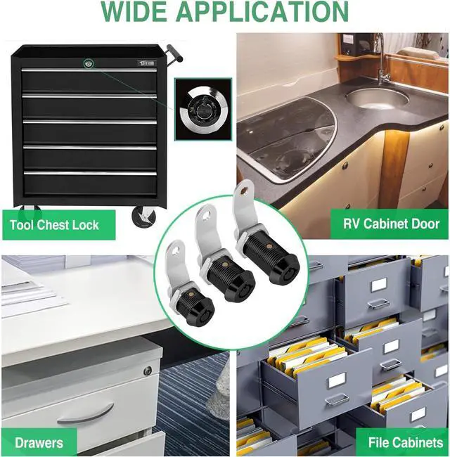 Alt view image 7 of 7 - 10 Pack Cabinet Lock with Keys, 7/8" RV Storage Locks Keyed Alike, RV Locks for Storage Door, Camper Cabinet Door Toolbox Lock Mailbox RV Cam Locks with Manual (Black -10 Pack, 7/8 Inch)