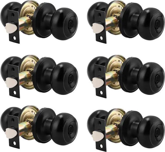 Main image of (6 Pack) Black Round Entry Door Knobs Keyed Alike, Exterior/Interior Door Handles Bedroom Bathroom/Front/Offic Doors, Door Lock with Locks and 3 Combo Keys Lock Security