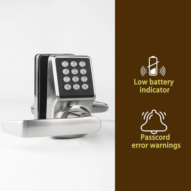 Alt view image 4 of 6 - Electronic Door Lock with Door Handle,Keypad Door Lock with Handle,Smart Locks for Front Door Keyless Entry Digital Knob with Code-Fob-Key(Brushed Nickel,1pack)