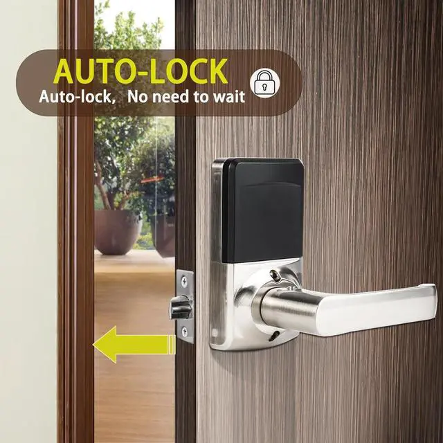 Alt view image 6 of 6 - Electronic Door Lock with Door Handle,Keypad Door Lock with Handle,Smart Locks for Front Door Keyless Entry Digital Knob with Code-Fob-Key(Brushed Nickel,1pack)