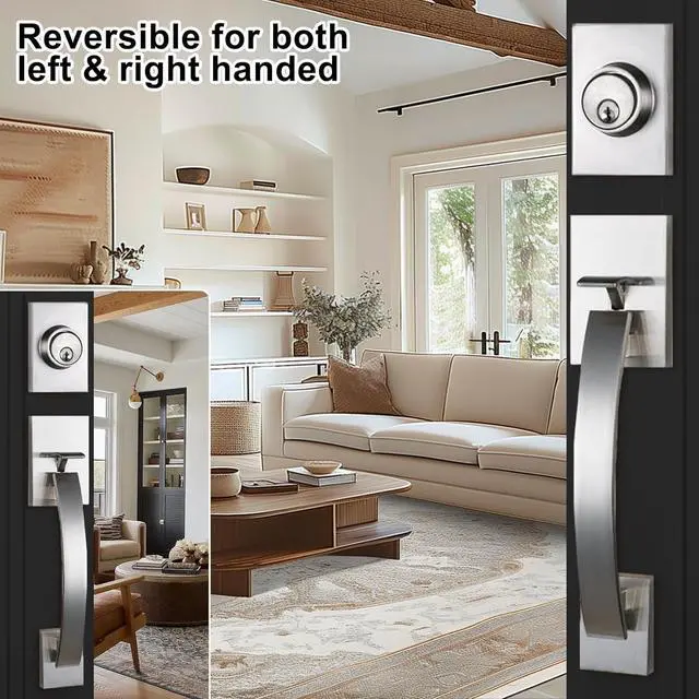 Alt view image 3 of 6 - Modish Front Door Entry Handleset Satin Nickel,Slilver Handleset with Deadbolt,MDHST2017SN-AMZ- 2 (KEYED HANDLESET, Satin Nickel)