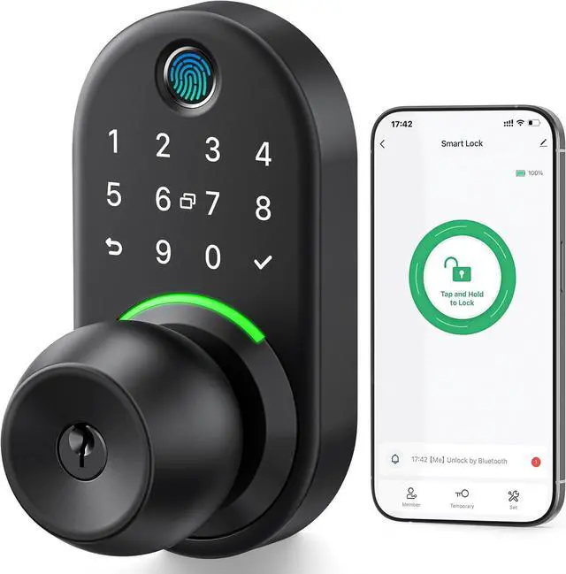 Main image of Keypad Smart Door Lock with Knob,  Keyless Entry Digital Lock with Handle, Fingerprint Electronic Knob for Front Door, Generate Passcode Remotely, Easy Installation