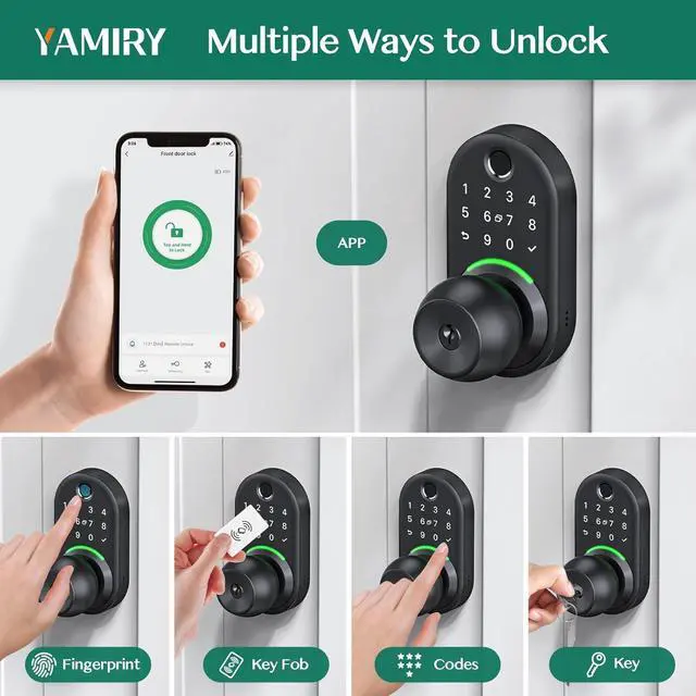 Alt view image 2 of 6 - Keypad Smart Door Lock with Knob,  Keyless Entry Digital Lock with Handle, Fingerprint Electronic Knob for Front Door, Generate Passcode Remotely, Easy Installation