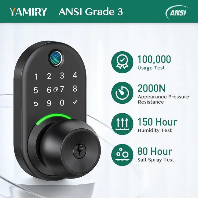 Alt view image 3 of 6 - Keypad Smart Door Lock with Knob,  Keyless Entry Digital Lock with Handle, Fingerprint Electronic Knob for Front Door, Generate Passcode Remotely, Easy Installation