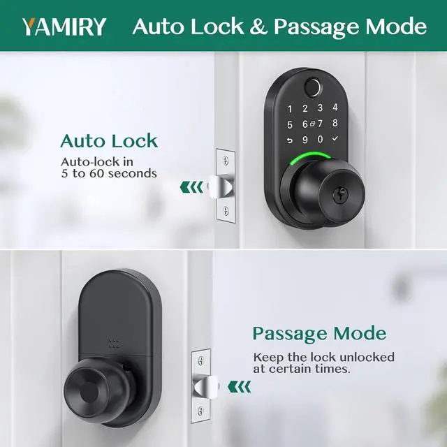 Alt view image 4 of 6 - Keypad Smart Door Lock with Knob,  Keyless Entry Digital Lock with Handle, Fingerprint Electronic Knob for Front Door, Generate Passcode Remotely, Easy Installation