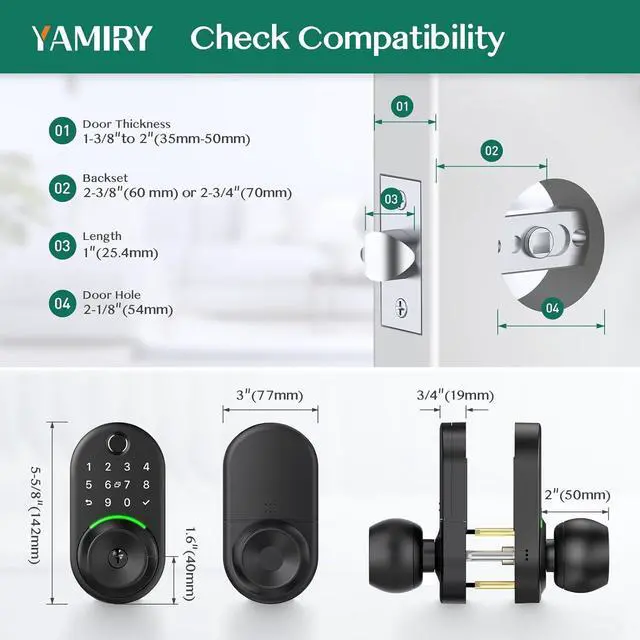 Alt view image 6 of 6 - Keypad Smart Door Lock with Knob,  Keyless Entry Digital Lock with Handle, Fingerprint Electronic Knob for Front Door, Generate Passcode Remotely, Easy Installation