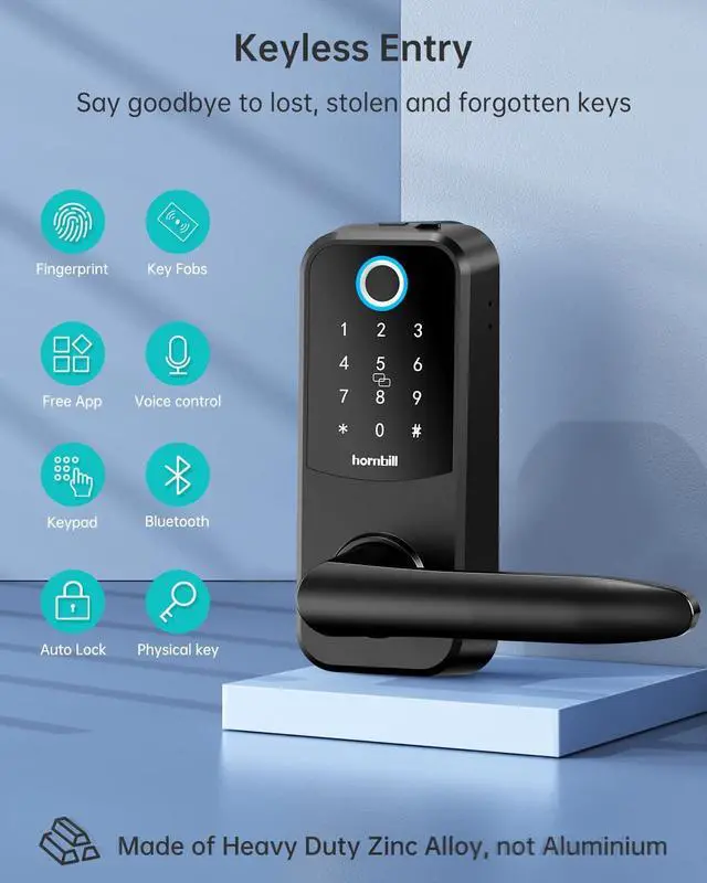 Alt view image 2 of 7 - Smart Lock Keyless Entry with Handle - Fingerprint Door Locks for Front Door - Keypad Electronic Digital Biometric Bluetooth Passcodes, Works with Alexa, App Control Touch Screen,Auto Lock