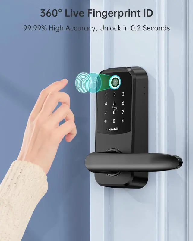 Alt view image 3 of 7 - Smart Lock Keyless Entry with Handle - Fingerprint Door Locks for Front Door - Keypad Electronic Digital Biometric Bluetooth Passcodes, Works with Alexa, App Control Touch Screen,Auto Lock