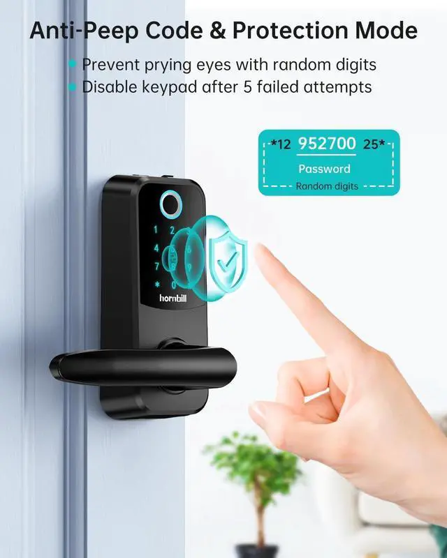 Alt view image 5 of 7 - Smart Lock Keyless Entry with Handle - Fingerprint Door Locks for Front Door - Keypad Electronic Digital Biometric Bluetooth Passcodes, Works with Alexa, App Control Touch Screen,Auto Lock