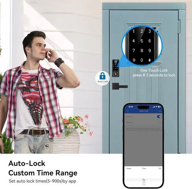 Alt view image 5 of 7 - Smart Fingerprint Door Lock with Handle Set, Full App Control, Electronic Digital Touchscreen Keypad, Deadbolt Smart Locks for Front Door, Auto Lock, Black