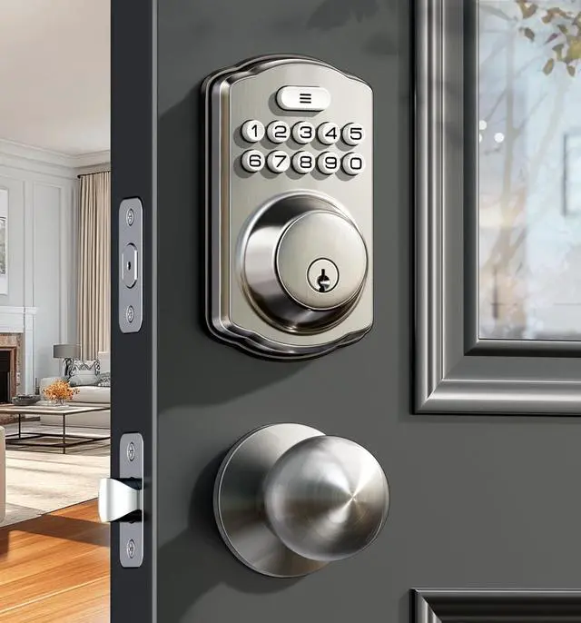 Main image of Keyless Entry Door Lock with 2 Knobs, Electronic Backlit Keypad Deadbolt with Handle Set, Auto Lock, One-time Codes, Smart Deadbolt for Front Door, Easy Installation, Satin Nickel