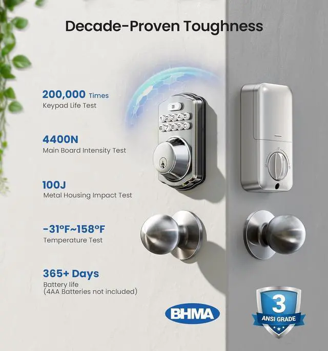 Alt view image 5 of 6 - Keyless Entry Door Lock with 2 Knobs, Electronic Backlit Keypad Deadbolt with Handle Set, Auto Lock, One-time Codes, Smart Deadbolt for Front Door, Easy Installation, Satin Nickel